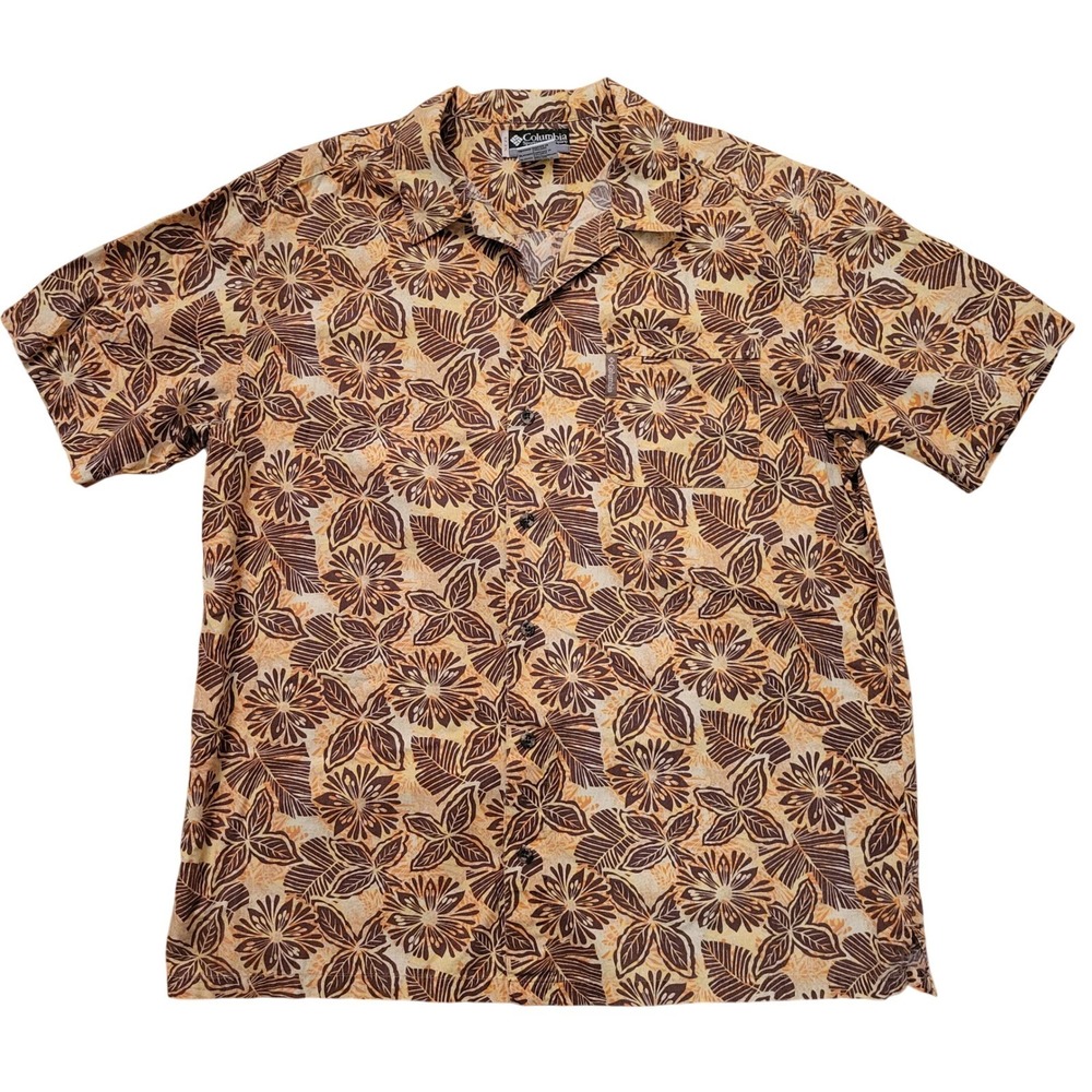 Columbia XL Brown Floral Tropical Short Sleeve Button Down Shirt XCO Outdoors‎